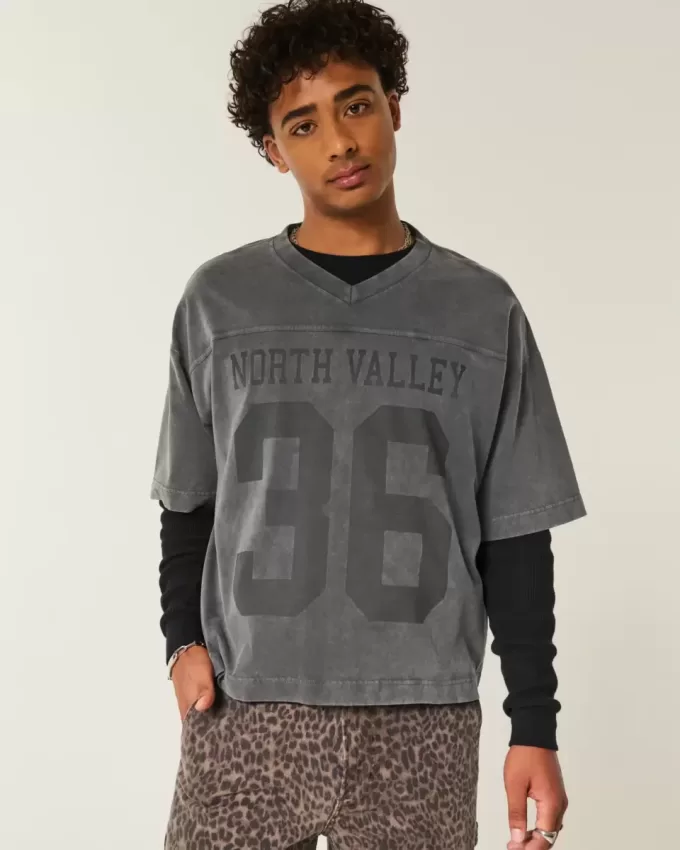 Heavyweight Baggy Crop Varsity Graphic Football Tee