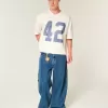 Heavyweight Baggy Crop Varsity Graphic Football Tee