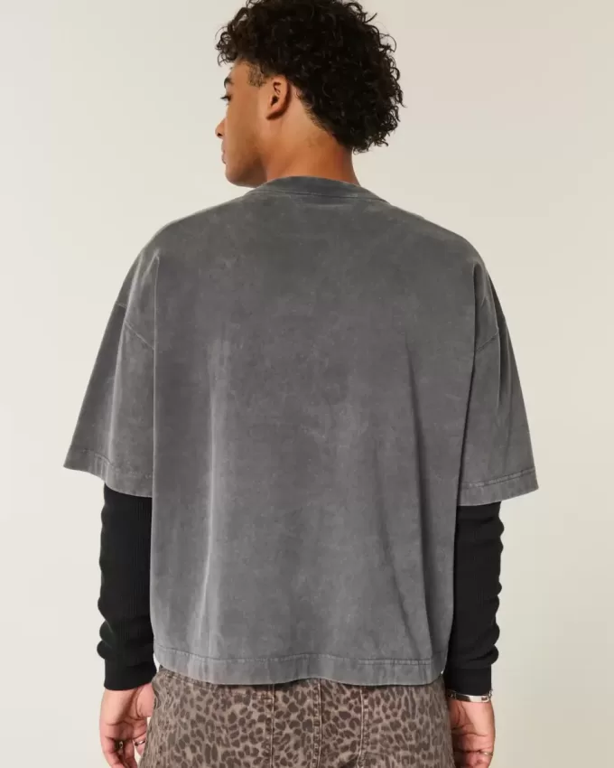 Heavyweight Baggy Crop Varsity Graphic Football Tee