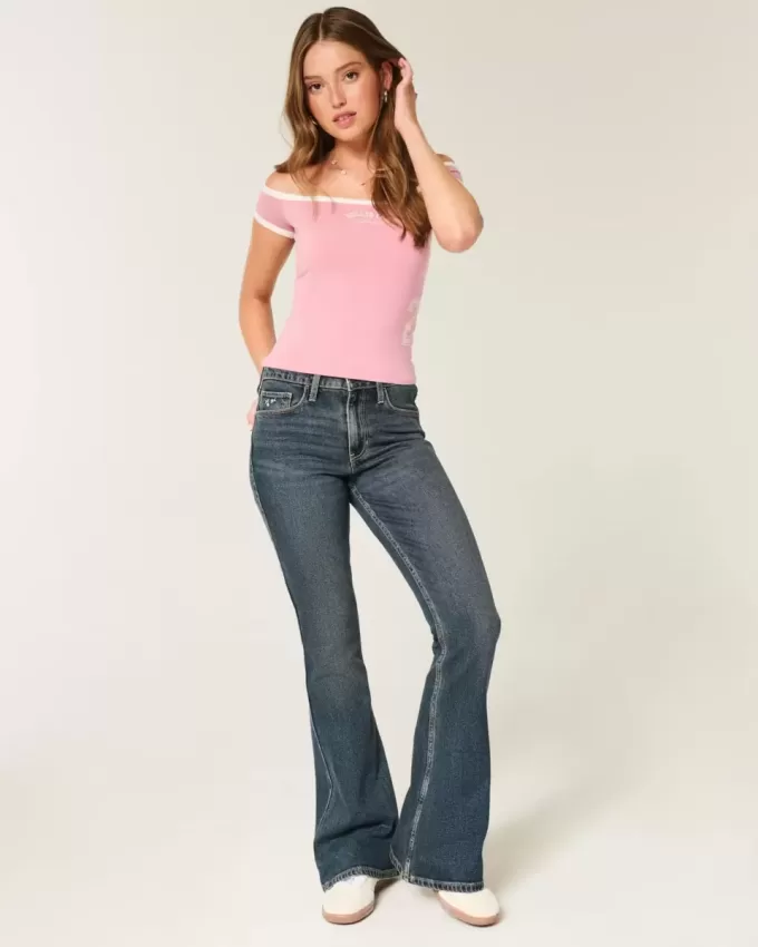 High-Rise Dark Wash Embroidered Florals Flare Jeans High-Rise Dark Wash Embroidered Florals Flare Jeans