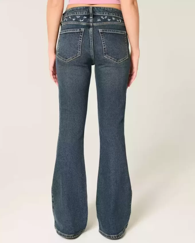 High-Rise Dark Wash Embroidered Florals Flare Jeans High-Rise Dark Wash Embroidered Florals Flare Jeans