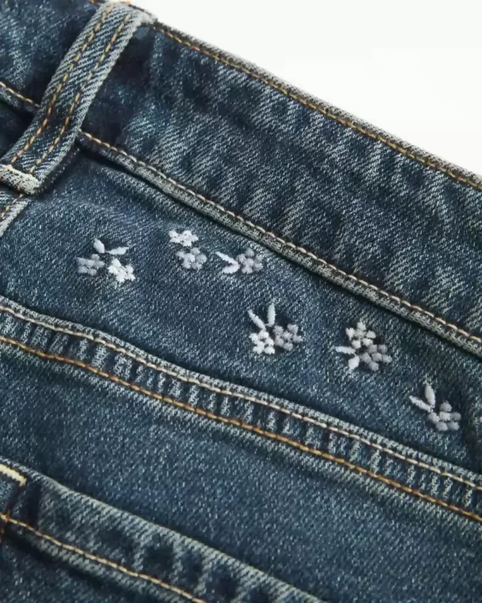 High-Rise Dark Wash Embroidered Florals Flare Jeans High-Rise Dark Wash Embroidered Florals Flare Jeans
