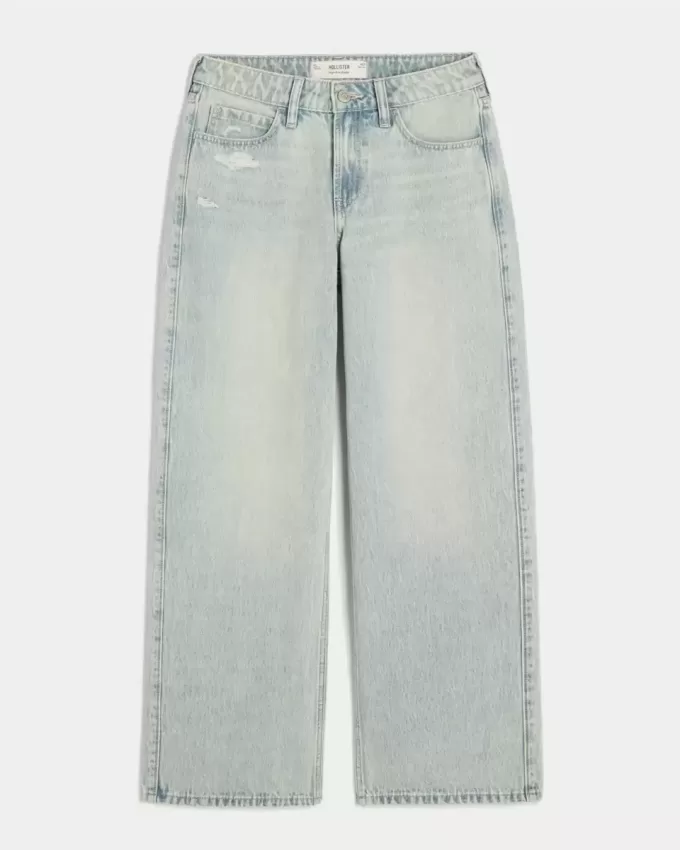 High-Rise Distressed Light Wash Baggy Jeans