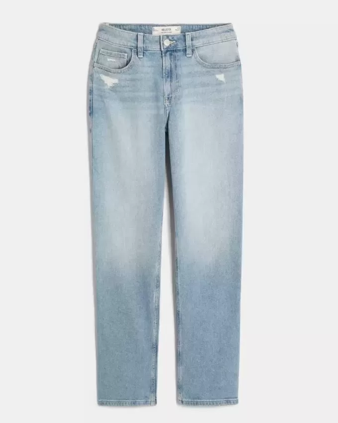 High-Rise Distressed Light Wash Straight Jeans