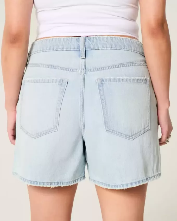High-Rise Light Wash Baggy Denim Shorts 5″