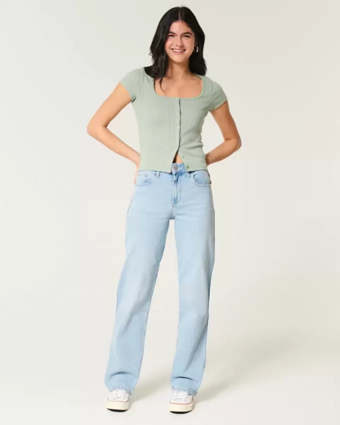 High-Rise Light Wash Dad Jeans