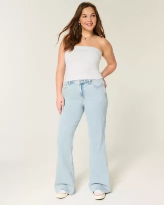 High-Rise Light Wash Heart Embroidered Flare Jeans