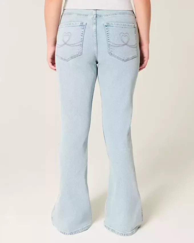 High-Rise Light Wash Heart Embroidered Flare Jeans High-Rise Light Wash Heart Embroidered Flare Jeans