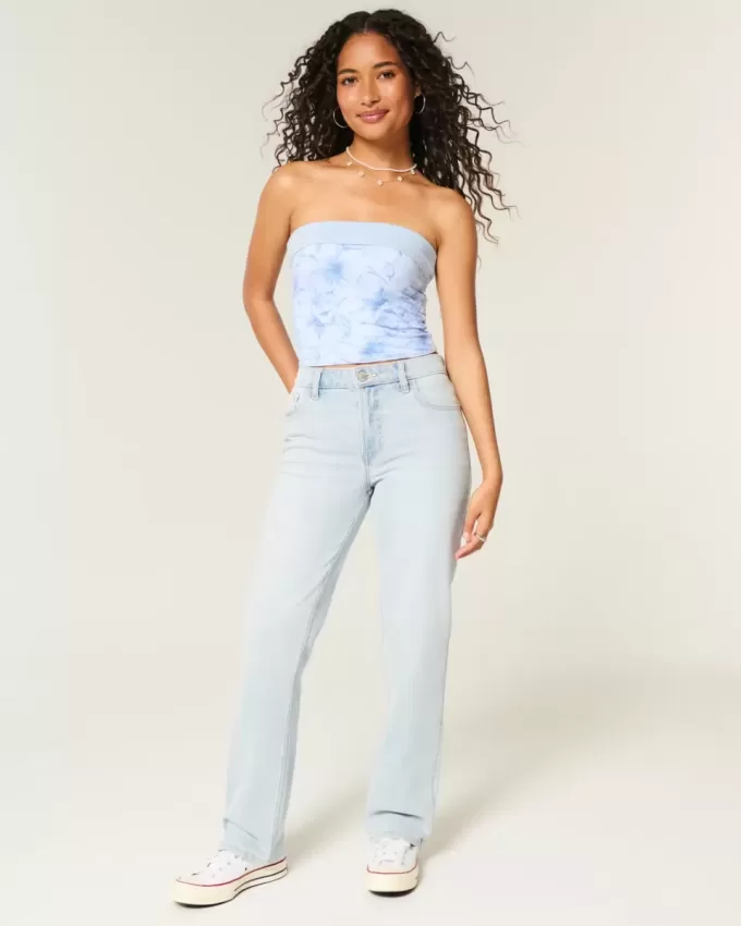 High-Rise Light Wash Straight Jeans