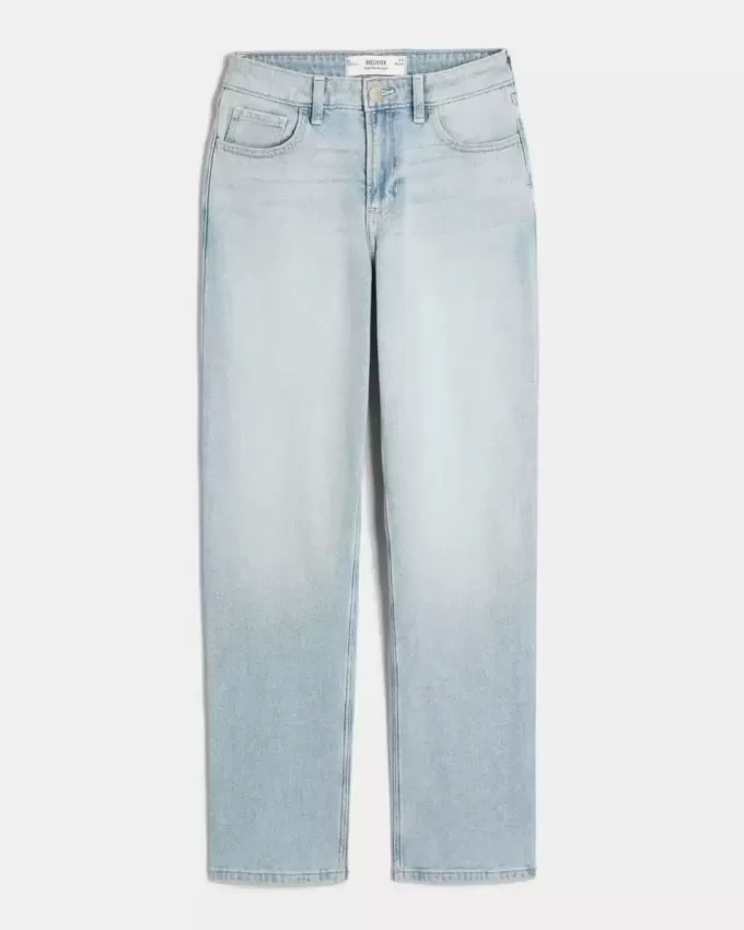 High-Rise Light Wash Straight Jeans