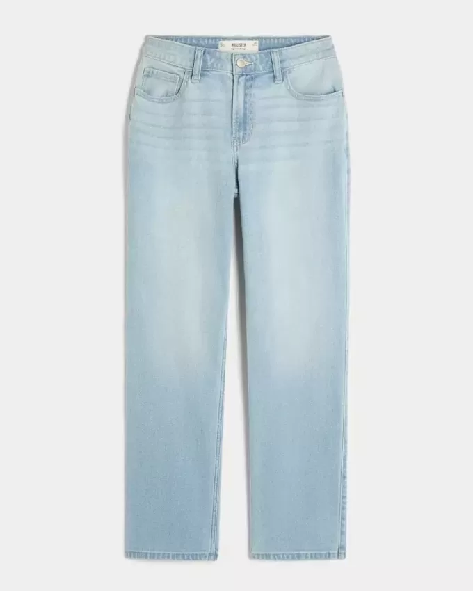 High-Rise Light Wash Straight Jeans