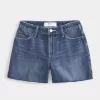 High-Rise Medium Dark Wash Relaxed Denim Shorts 5″