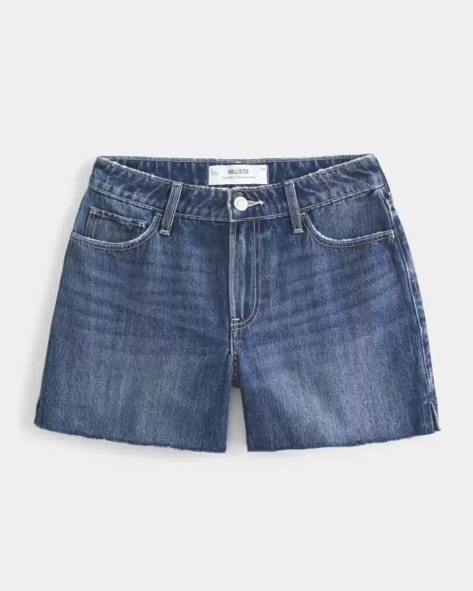 High-Rise Medium Dark Wash Relaxed Denim Shorts 5″