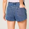 High-Rise Medium Wash Floral Embroidered A-Line Denim Shorts