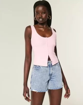 High-Rise Medium Wash Shell Embroidered Baggy Denim Shorts 5″