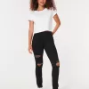 High-Rise Ripped Black Jean Leggings