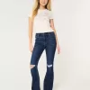 High-Rise Ripped Dark Wash Flare Jeans