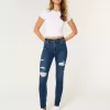 High-Rise Ripped Dark Wash Super Skinny Jeans