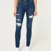 High-Rise Ripped Dark Wash Super Skinny Jeans