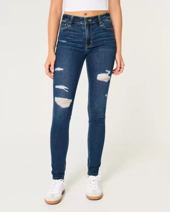 High-Rise Ripped Dark Wash Super Skinny Jeans