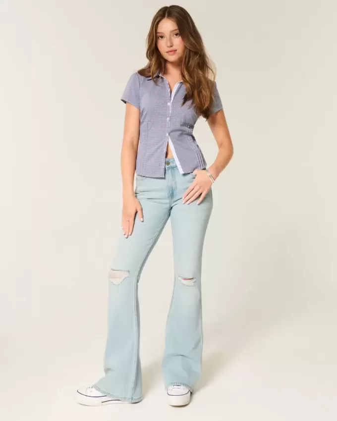 High-Rise Ripped Light Wash Flare Jeans High-Rise Ripped Light Wash Flare Jeans