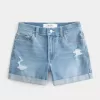 High-Rise Ripped Medium Light Wash Denim Shortie Shorts