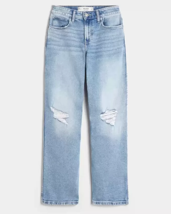 High-Rise Ripped Medium Wash Dad Jeans
