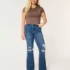 High-Rise Ripped Medium Wash Flare Jeans