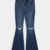 High-Rise Ripped Medium Wash Flare Jeans
