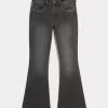 High-Rise Washed Black Embroidered Flare Jeans