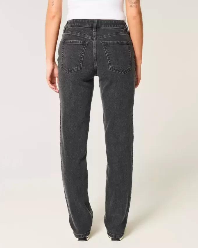 High-Rise Washed Black Straight Jeans