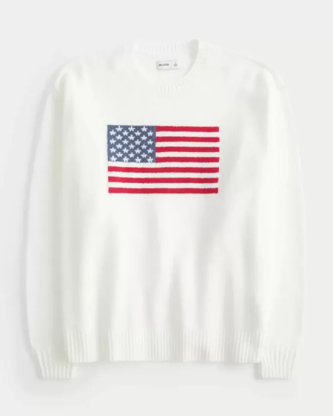 Hollister Comfy Cloud American Flag Graphic Crew Sweater