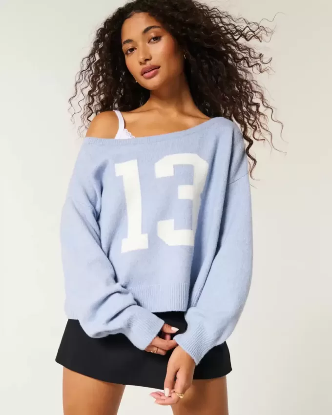 Hollister Comfy Cloud Easy Off-the-Shoulder Number Graphic Sweater Hollister Comfy Cloud Easy Off-the-Shoulder Number Graphic Sweater