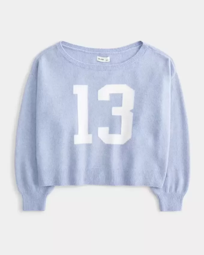 Hollister Comfy Cloud Easy Off-the-Shoulder Number Graphic Sweater Hollister Comfy Cloud Easy Off-the-Shoulder Number Graphic Sweater
