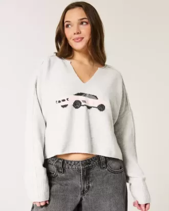 Hollister Comfy Cloud Graphic Notch-Neck Sweater