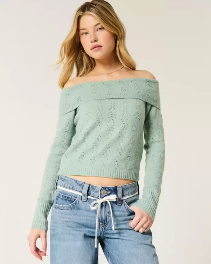 Hollister Comfy Cloud Stitchy Off-the-Shoulder Sweater