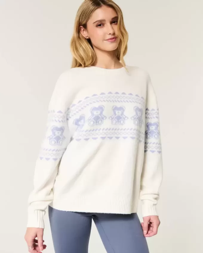 Hollister Comfy Cloud Teddy Bear Graphic Crew Sweater Hollister Comfy Cloud Teddy Bear Graphic Crew Sweater