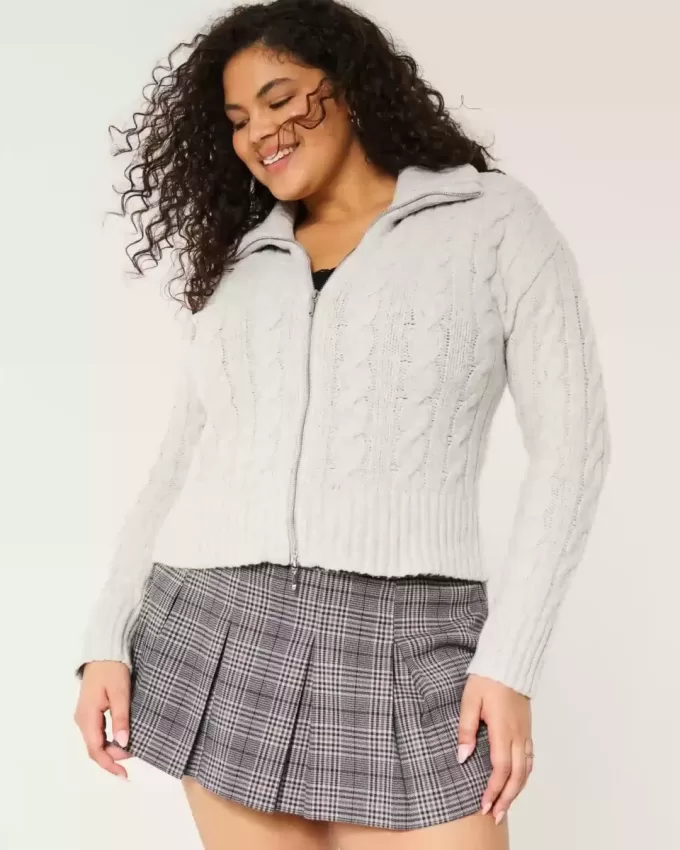 Hollister Comfy Cloud Zip-Up Cable-Knit Sweater Hollister Comfy Cloud Zip-Up Cable-Knit Sweater