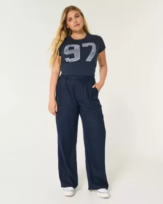 Hollister Livvy Ultra High-Rise Linen Blend Wide-Leg Pants