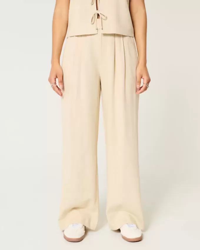 Hollister Livvy Ultra High-Rise Linen-Blend Wide-Leg Pants