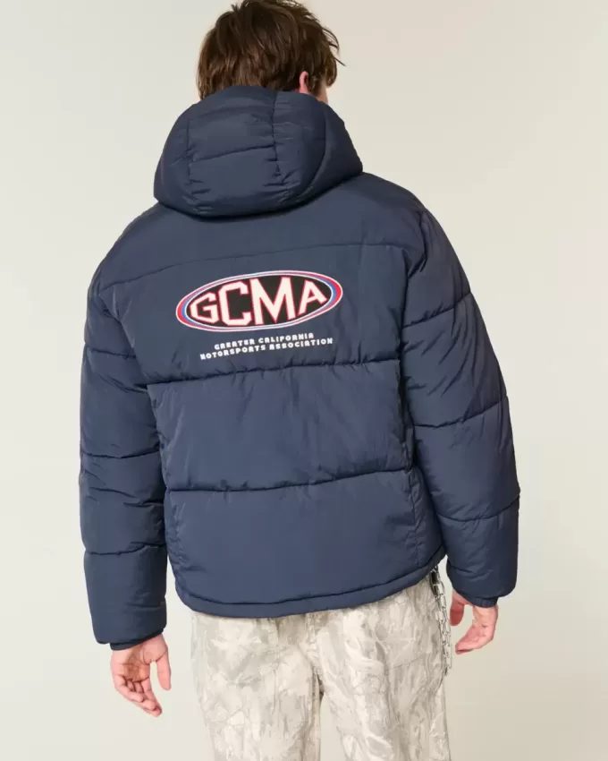 Hooded Motorsports Graphic Puffer Jacket