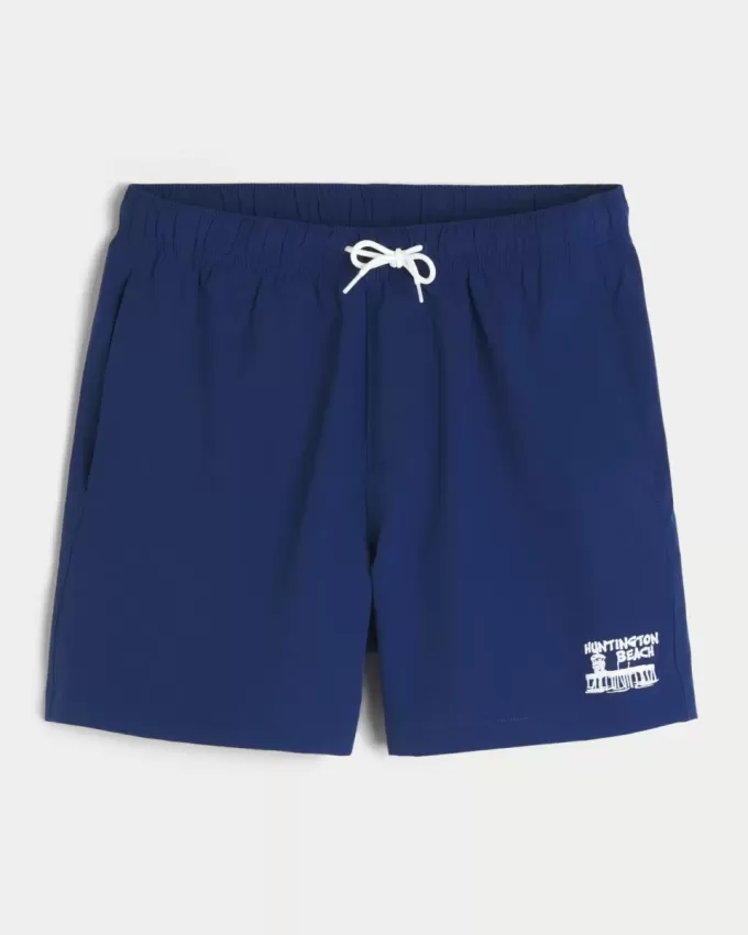 Huntington Beach Graphic Mid-Thigh Volley Swim Trunks