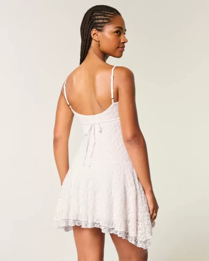 Lace Asymmetrical Hem Mini Dress