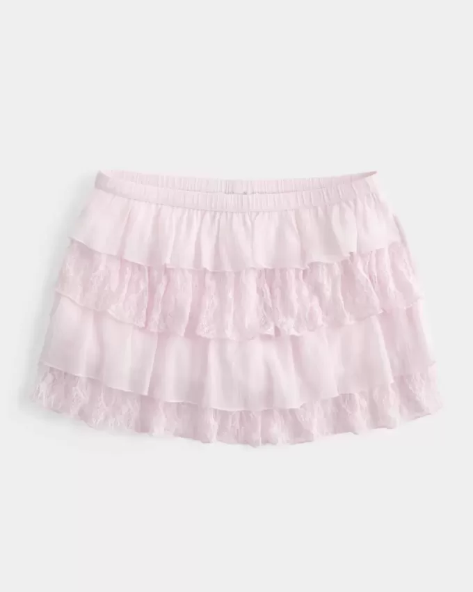 Lace-Chiffon Tiered Mini Skort