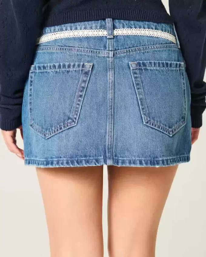 Lace Tie Denim Mini Skort