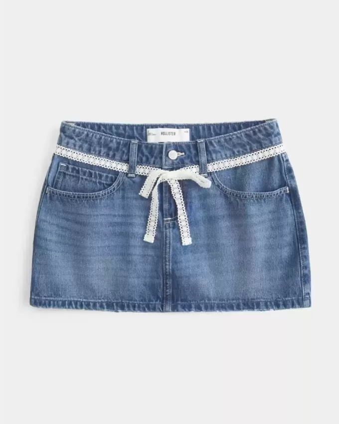 Lace Tie Denim Mini Skort