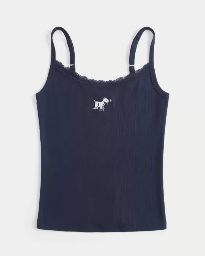 Lace Trim Dog Graphic Tank