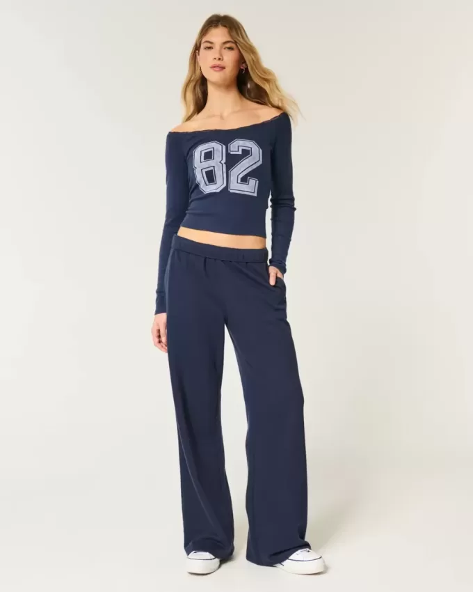 Lace Trim Off-the-Shoulder Number Graphic Tee Lace Trim Off-the-Shoulder Number Graphic Tee