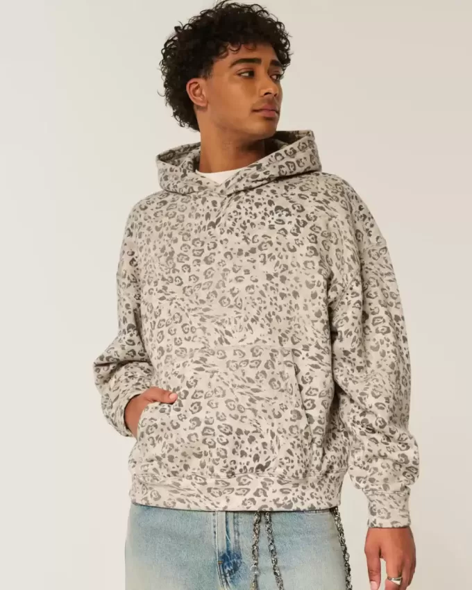 Leopard Print Baggy Cinch Hoodie