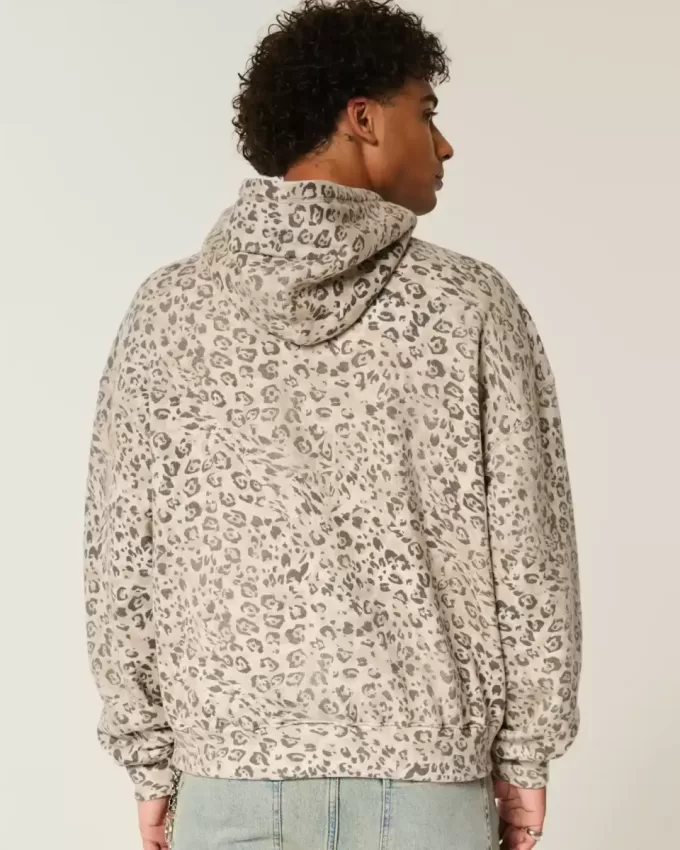 Leopard Print Baggy Cinch Hoodie